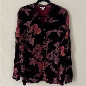 Velvet Long Sleeve Floral Shirt Button Up Top